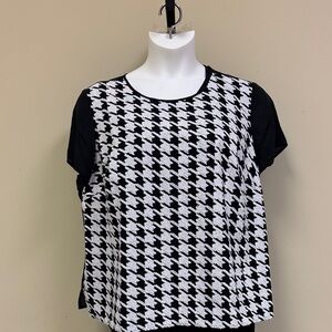 Talbots Black and White Houndstooth Short Sleeve Top with Sequins